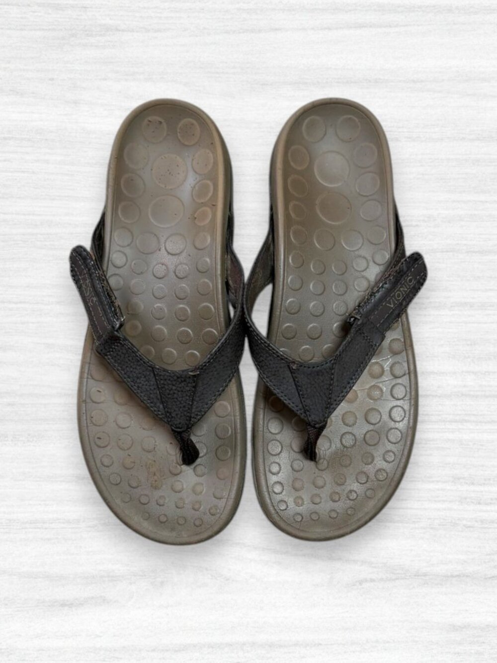Vionic Orthaheel Brown Adjustable Thong Sandals Arch Support Comfort Shoes 11